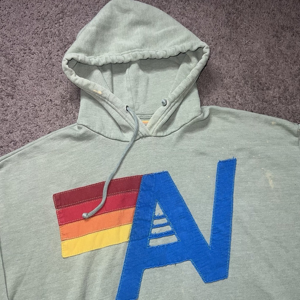 Aviator Nation Logo Pullover Relaxed Hoodie Men Large Kelly Green